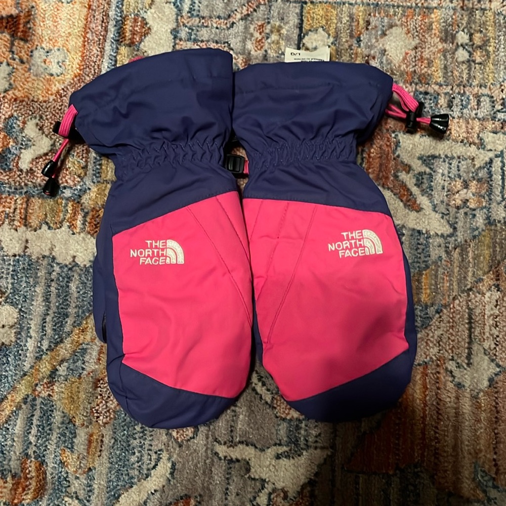 pink and purple north face gloves, girls large,water proof
